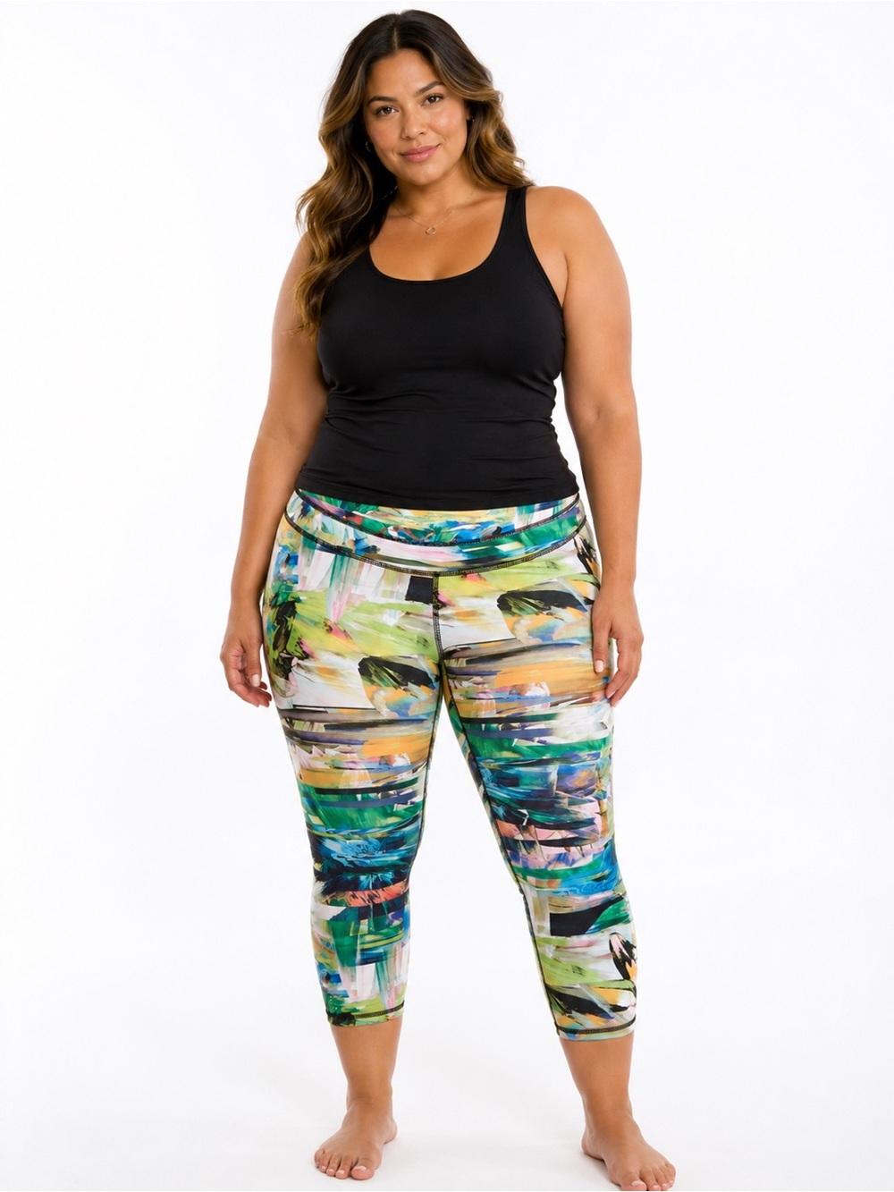 Lucy’s Women’s Abstract Multicolor Tropical Studio Hatha Capri Leggings